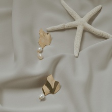 Load image into Gallery viewer, Agean Crumpled Gold Studs with Asymmetrical Pearl Drop
