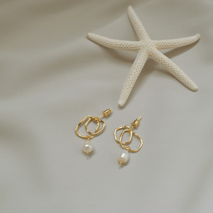Brooke Double Gold Hoops with Pearl Drop