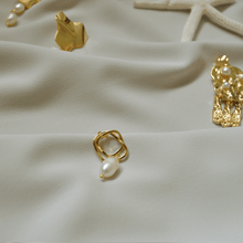 Load image into Gallery viewer, Brooke Double Gold Hoops with Pearl Drop
