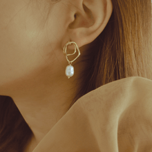 Load image into Gallery viewer, Brooke Double Gold Hoops with Pearl Drop
