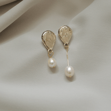 Load image into Gallery viewer, Ula Teardrop Gold Studs with Asymmetrical Pearl Drop
