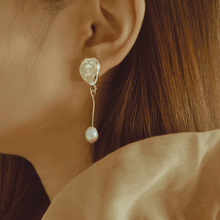 Load image into Gallery viewer, Ula Teardrop Gold Studs with Asymmetrical Pearl Drop
