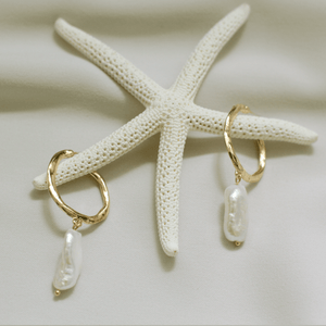 Eldoris Textured Gold Hoop Studs with Keshi Pearl Drop