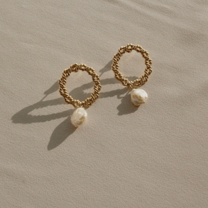 Luces Braided Gold Hoop Studs with Keshi Pearl