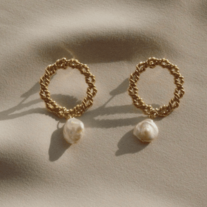 Luces Braided Gold Hoop Studs with Keshi Pearl