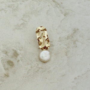 Sirius Gold Textured Disc Studs with Coin Pearl Drop