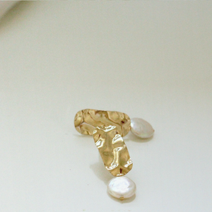 Sirius Gold Textured Disc Studs with Coin Pearl Drop