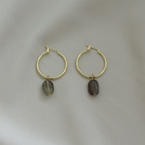 Thea Moss Agate Gold Hoops