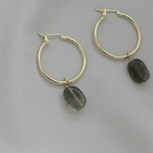 Load image into Gallery viewer, Thea Moss Agate Gold Hoops
