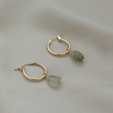 Load image into Gallery viewer, Thea Moss Agate Gold Hoops
