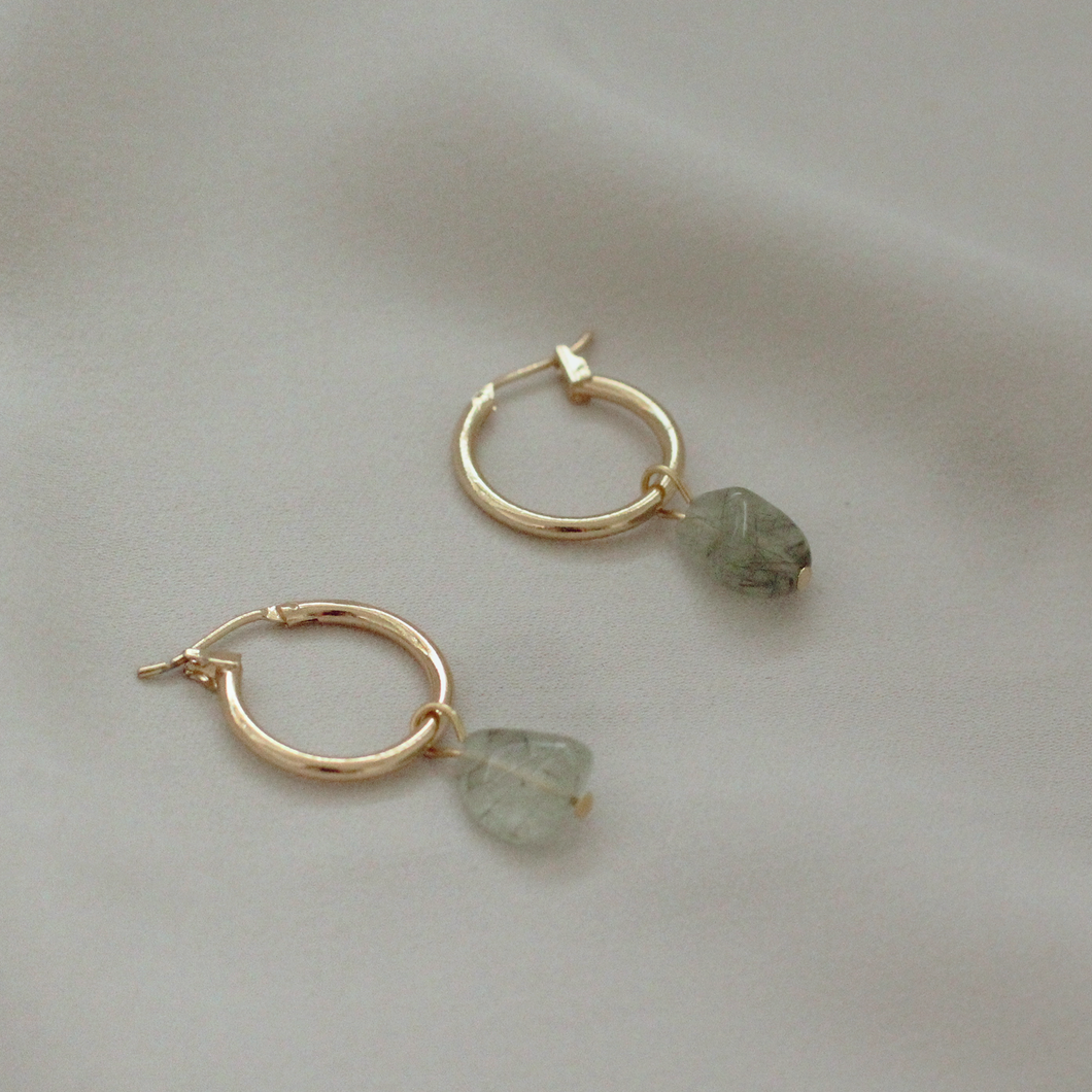 Thea Moss Agate Gold Hoops