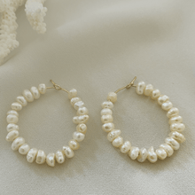 Load image into Gallery viewer, Perola Seed Pearl Gold Hoops
