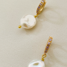 Load image into Gallery viewer, Mogen Lavender Zirconia Huggie Hoops with Keshi Pearl Drop
