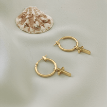 Load image into Gallery viewer, Crux Gold Cross Hoops
