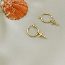 Load image into Gallery viewer, Crux Gold Cross Hoops
