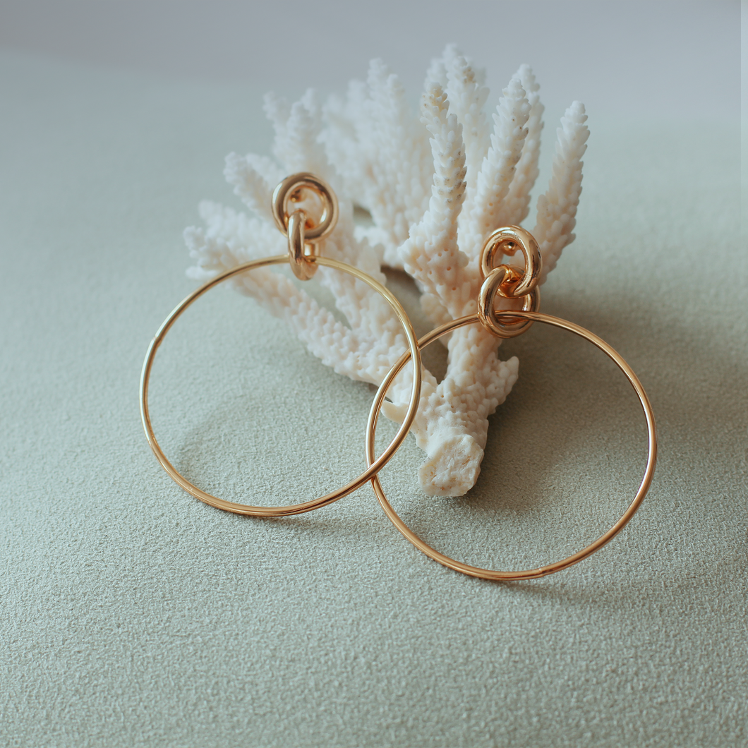 Kyoto Gold Double Ring Studs with Hoop