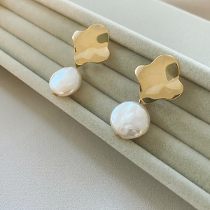 Kinsale Gold Clover Studs with Coin Pearl Drop